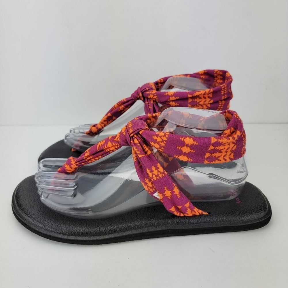 Sanuk Womens Size 9 Red Orange Thong Slingback Textile Sandals 1018676